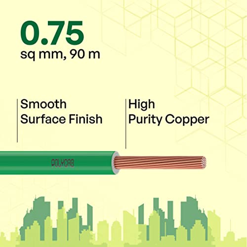 Image of Polycab OPTIMA+ 0.75sqmm 90M coil | Flame Retardant | Lead free | 99.97% high purity copper | Rodent protection | PVC insulated housewire [Green]