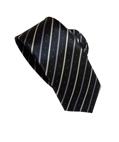 Men's Formal Satin Necktie, Black with Striped Pattern-picture-10