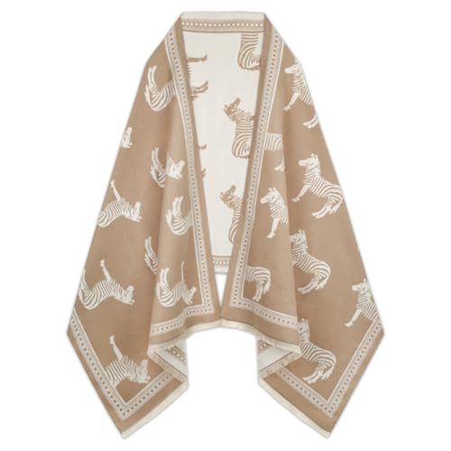 EXTREE Scarfs for Women Pashmina Silky Shawl Wrap for Evening Dressing Blanket Open Front Poncho Cape Retro Zebra Khaki