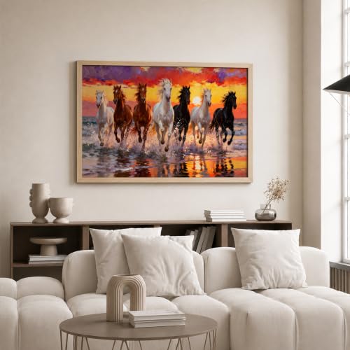 Image of Suneree 7 Horse Vastu Wall Painting (Landscape Collection) (Natural, Design 01, 10x13 Inch)