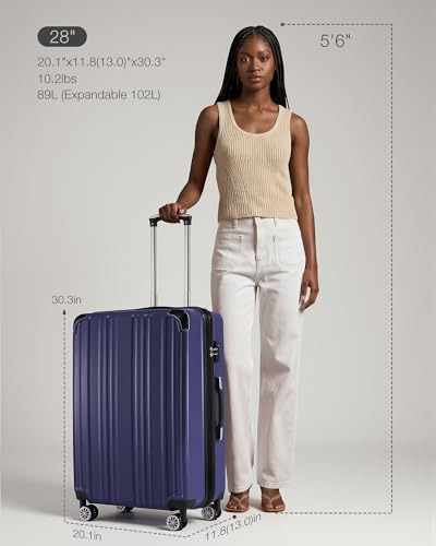 Image of Coolife Luggage, Suitcase with Durable and Lightweight, Large Checked Luggage with PC+ABS Hardshell Expandable, Dual Spinner Wheels, TSA Lock, and YKK Zipper(navy new, L(28in))