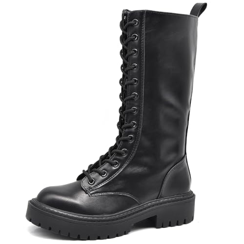 IF Fashion Scarpe Combat Anfibi Militari Stivali Alti da Donna Platform MP369-13 Nero N.38