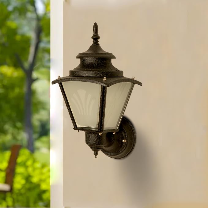 Image of Divine Trends Aluminium Waterproof Outdoor Wall Lamp Lantern Matt Black Finish for Indoor and Outdoor Use, LED Bulb Included Pack of 1 Wall Light