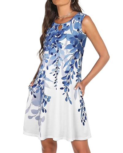 Image of Summer Dresses for Women 2026 Casual Sleeveless Sundress Floral Loose Fit Beach Cover Up with Pocket