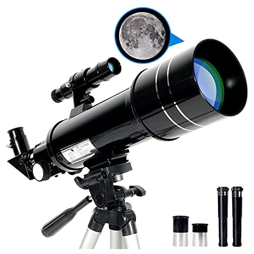 Runprism Telescopios Astronomicos para Niños Adultos Principiantes, 70mm Telescopio Refractor Portatil con Trípode Ajustable y Visor, Fácil de Montar y Usar, Regalos para Infantil(Negro)