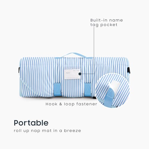 Image of Wake In Cloud - Cot Nap Mat with Pillow and Blanket, 100% Cotton Fabric, for Toddler Kids Boys Girls Ages 3 Plus in Daycare Kindergarten Preschool, Ticking Stripes