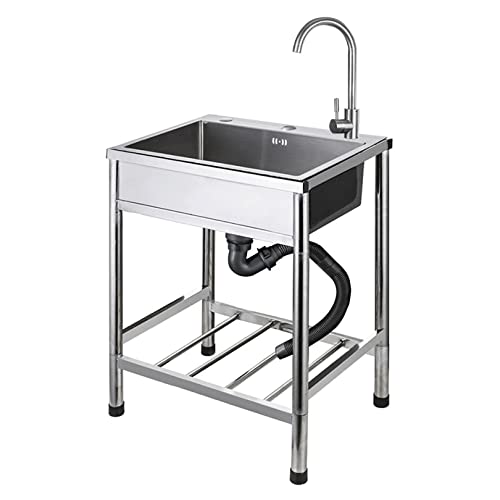 Lavandino Commerciale con Rubinetto, Lavello in Acciaio Inox Autoportante 1 Vasca, Lavelli da Cucina in Acciaio Inox, per Cucina, Ristorante, Bar, Caffè, Garage (50x40x80cm,A)