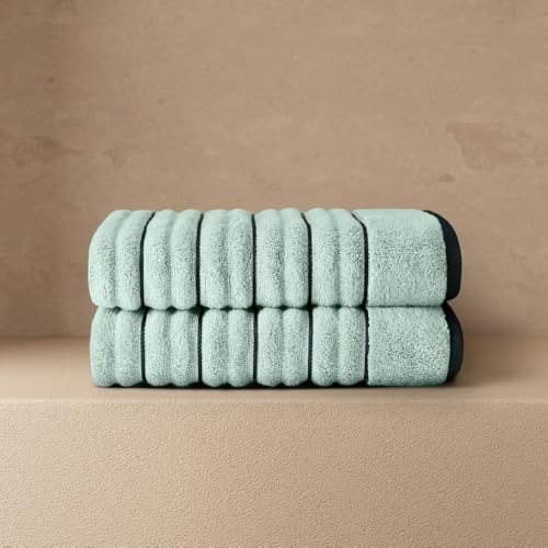 Image of Spaces Hand Towels | 100% Cotton | Highly Absorbent & Super Soft | High Loft Ribbed Texture | 2 Piece Hand Towel Set | 40 x 60 cm | Sea Green /Teal
