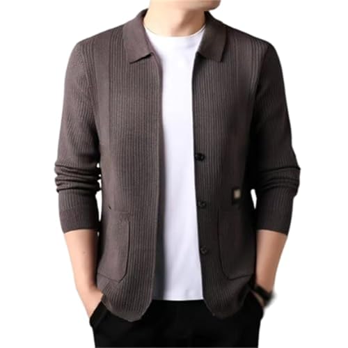 Men's Lapel Knitted Long Sleeve Coat, Casual Thin Long Sleeve Jacket, with Pockets Long Sleeve Coat (Brown,L)