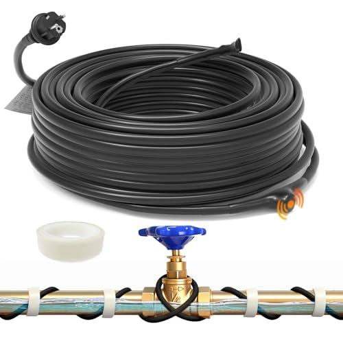 HEATIT JHSF 1m Selbstregulierendes Heizkabel mit Thermostat Ideal für WasserleitungWder Pflanzen, wasserdichte Begleitheizung, Innen-Rohrbegleitheizung Vorkonfektioniert mit Stecker 16,4 W/m 230V