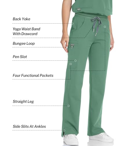 Image of COMENII Scrubs for Women, Knit Yoga Waistband Straight Leg Cargo Pants, Classic Fit Womens Scrubs Pants