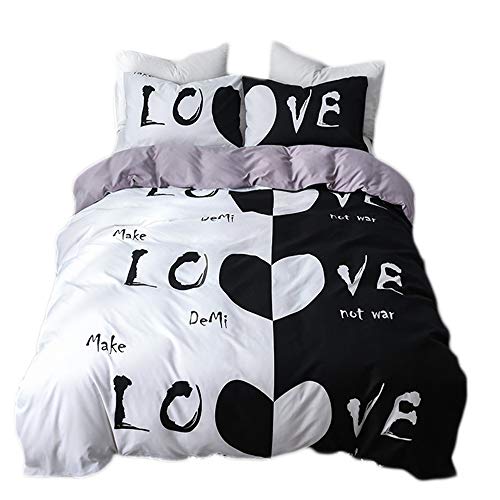 ADASMILE A & S Black White Bedding His Side Her Side Bedding King Size Black White Duvet Cover Simple Room Decor