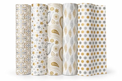 Image of AccuPrints Pack of 12 Gift Wrapping Paper - Gift Paper - Gift Wrap Roll - Gift Papers Sheets -Premium Design Paper sheet for Gift Packing, Mix, Gold Theme (Gold Design,)