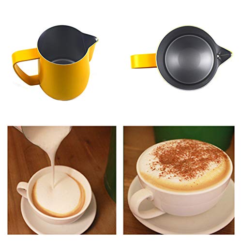 MIGHTYDUTY Stainless Steel Frothing Pitcher 12/20 oz, Milk Frothing Pitcher Jug 350 / 600ml, Espresso Steaming Pitchers for Espresso, Latte Art and Frothing Yellow 20oz - Thumbnail 4