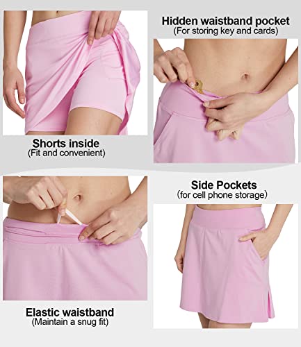 Cityoung Women Golf Skirt with Pockets Tennis Skirts with Shorts Pleated Skorts Skirts Causal Summer Running Activewear Pink L