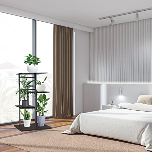 Solatmos Metal Plant Stand With Grow Lights Multiple Flower Planter Pot Holder Shelf Rack Display For Patio Garden Corner Balcony Living Room(Black Oak And Iron,4 Tier-5 Potted) #TOP1