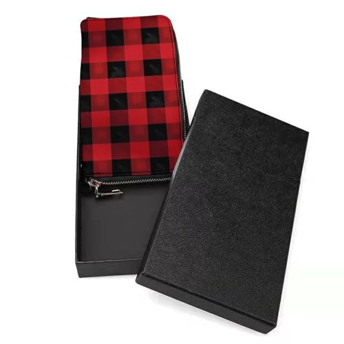 Red Black Buffalo Check Plaid Ladies' Leather Wallet With Hand Strap Slim Vertical Purse Wallets Card Case Long Zip Around Long Wallet Credit Cards Holder Phone Clutch3