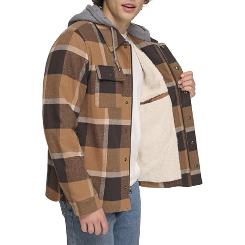 Image of Levi's mens Plaid Sherpa Lined Hooded Shirt Jacket (Regular & Big & Tall Sizes)