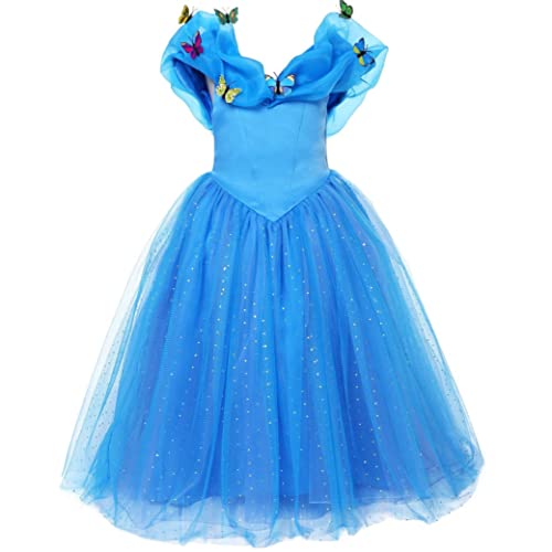 ELSA & ANNA Robe Princesse pour Filles - Déguisement Reine des Neiges pour Filles - Robe Princesse Filles pour Fêtes, Anniversaires, Déguisements & Halloween - Deguisement Robe de Princesse - 5-6 Ans