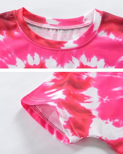 Image of Tkria Girl Crop Tops Valentine Short Sleeve Tshirt Tie Dye Heart Teen Girls Shirt Clothes 6-14 Years