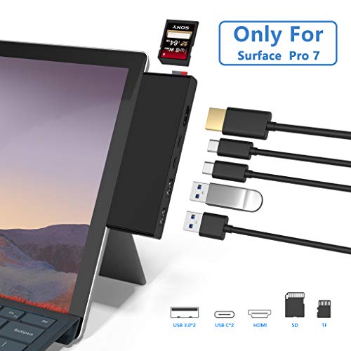 Rytaki Hub USB 3.0 para Laptops Surface Pro 7, Lector Dual Tarjetas USB, 2 Puertos USB 3.0 (5Gps) + 2 Puertos USB C PD +4K HDMI + Combo Adaptador para Tarjetas de Memoria SD/TF para Surface Pro 7