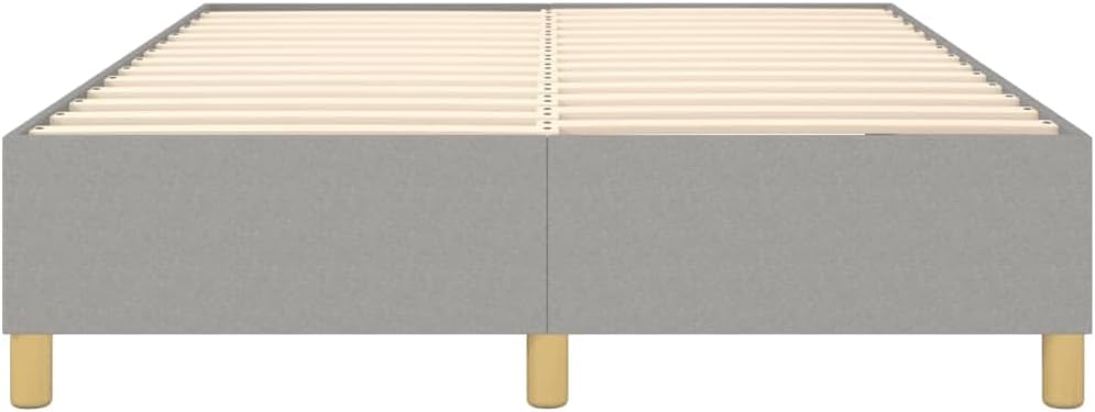 Box Spring Bed Frame Light Gray Queen Fabric Durable Platform Foundation with Slatted Plywood Sturdy Legs for Bedroom Mattress Support No-Box-Spring-Needed Easy Assembly Modern Minimalist