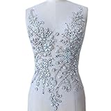 Rhinestones Bodice Applique Beading Patch Motif DIY Sewing Accessories for Dance Costumes Ballroom Dress Silver Color