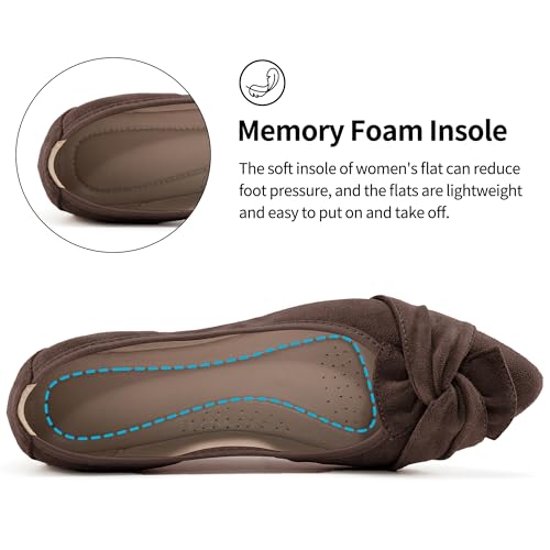 Image of Aomigoct Comfortable Dressy Flats for Women: Cushioned Insole & Lightweight for All-Day Office Comfort - Slip On & Foldable for Working Professional with Bow