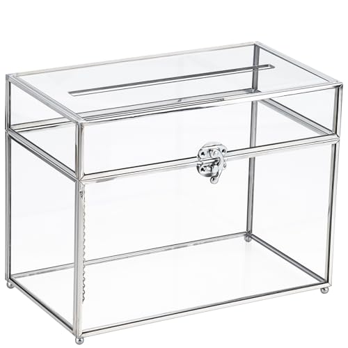 HighFree Glass Card Box, Large Clear Card Box for Wedding