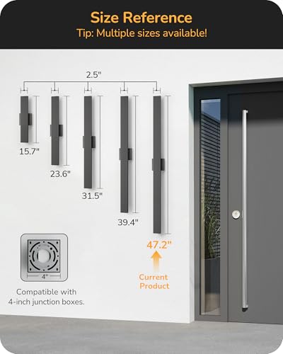 Image of EDISHINE 47.2 inch LED Outdoor Wall Light, Modern Black Linear Wall Sconce | 2 Pack, 3CCT & 10%-100% Dimmable, Back Light, IP65 Waterproof, Memory Function, Long Exterior Lighting Fixtures House, Yard