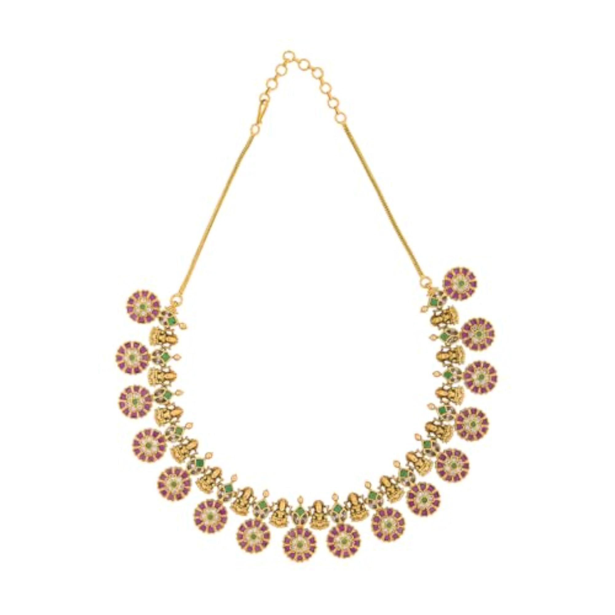 Ruby-Green Gold Polished Copper Antique Necklace with Earrings
