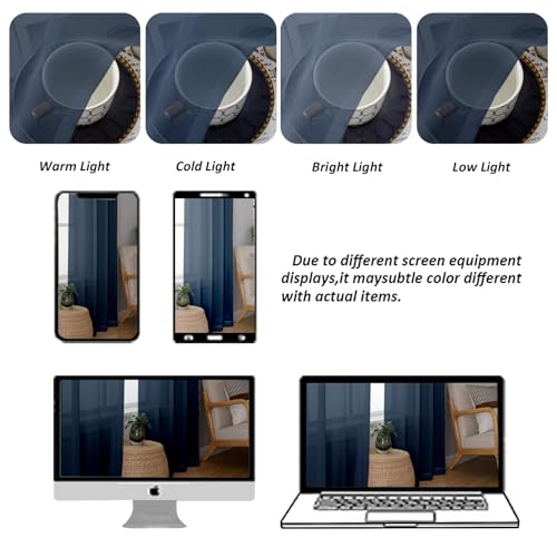 Image of Chyhomenyc Sheer Valances for Windows 2 Pack, Small Window Curtains for Living Room Bathroom Cafe Laundry Basement, Modern Top Dual Rod Pocket Voile Curtain, 42W x 18L inches, Navy Blue