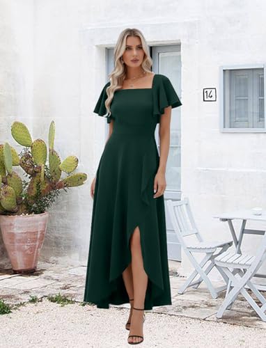 Image of LightlyKiss Women's Square Neck Backless Dress High Slit Wedding Guest Dress Formal Cocktail Party Dress