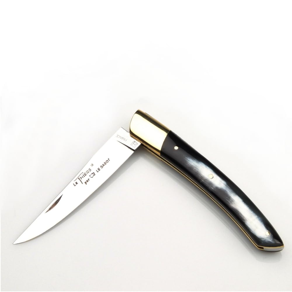 Couteau Laguiole - Manche en corne noire - pliant - fabrication française artisanale - Le Thiers