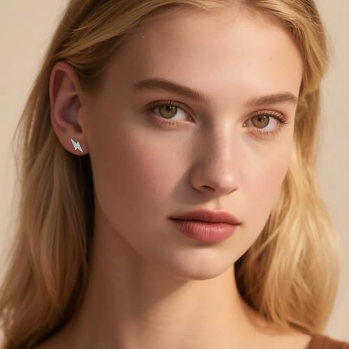 Reffeer Solid 925 Sterling Silver CZ Lightning Earrings Stud for Women Teens Lightning Bolt Stud Earrings Hypoallergenic2