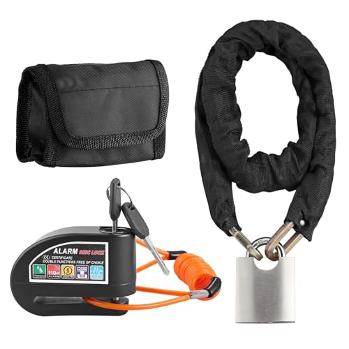 Justech Antivol Bloque Disc pour Moto 2 Modes d’alarme 110 dB Cadenas + Alarme de Moto Antivol Disque Verrouillage de Frein à Disque pour Moto Étanche Haute...