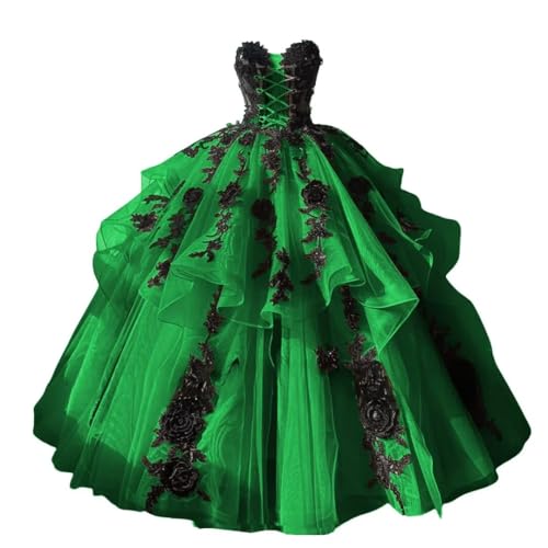 Mauuwy 2024 Black Embroidered Applique Charro Emerald Green Tulle...