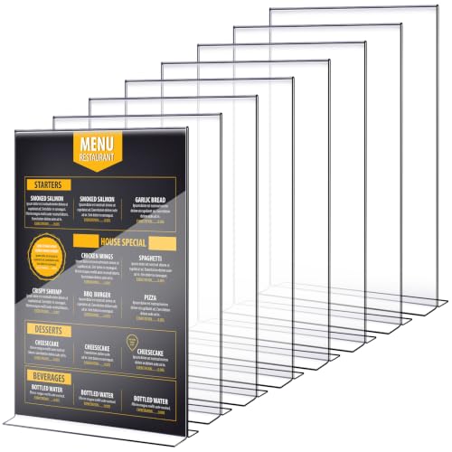 Image of Shellwei 8 Pcs Acrylic Sign Holder 11 x 14'' Clear Acrylic Picture Frame Vertical Table Top Frame with Stand Double Sided T Shape Flyer Holder for Paper Menu Photo Restaurant Office Home