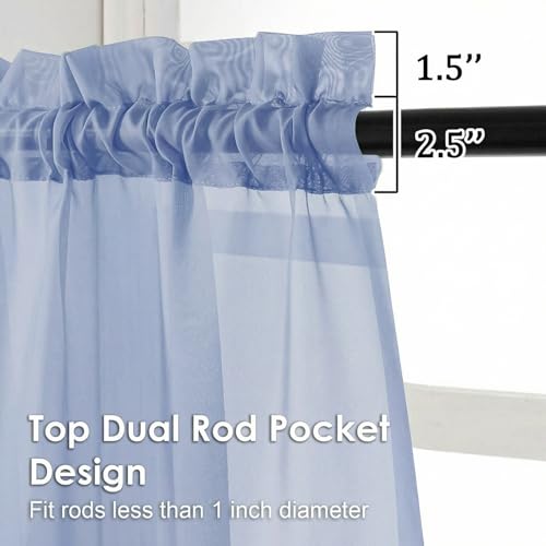 Image of OVZME Sheer Curtains 84 Inches Long 2 Panels Set, Light Filtering Transparent Lightweight Soft Window Treatment Panels for Study Room Living Room Guest Room, Each 42W x 84L Inches, Demin Blue