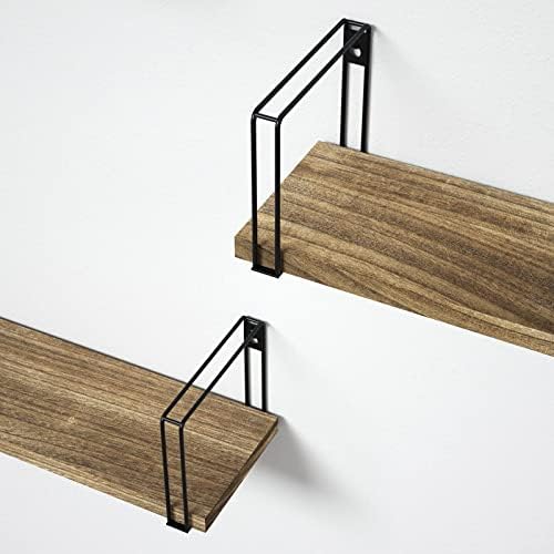 SRIWATANA Rustic Floating Shelves, Decorative Wood Wall Shelves Set of 3, Wall Mounted Storage Shelves for Bedroom, Living Room, Kitchen, Bathroom, Office and More Carbonized Black