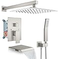 gotonovo 10'' Rain Shower Faucet System Rainfall Shower Head with Handheld Sprayer Waterfall Tub Spout Wall Mounted Mixer Combo Rough-in Valve and Trim Included 5.7 Inch Wide Spout Brushed Nickel