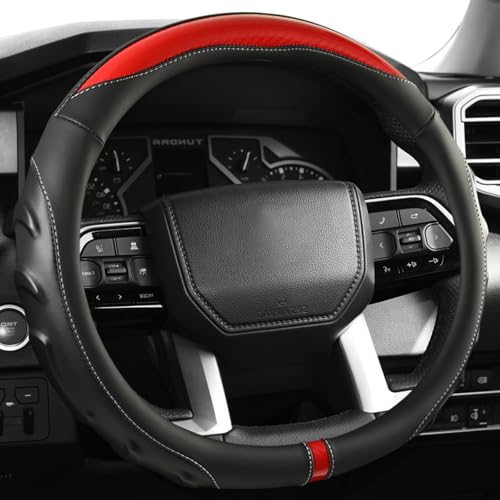 Car Steering Wheel Covers Universal fit Sedan SUV, Sporty Nappa Leather Carbon...