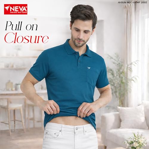 Image of NEVA Men's Regular Fit Half Sleeve Polo Neck T-Shirt with Chest Pocket