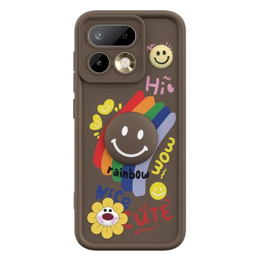 Image of Pikkme Back Cover for Realme 16 Pro 5G | Soft Silicone| Cute Rainbow Smile & 3D Cartoon Flower Design | Shockproof Raised Camera Protection Bumper Case (Brown)
