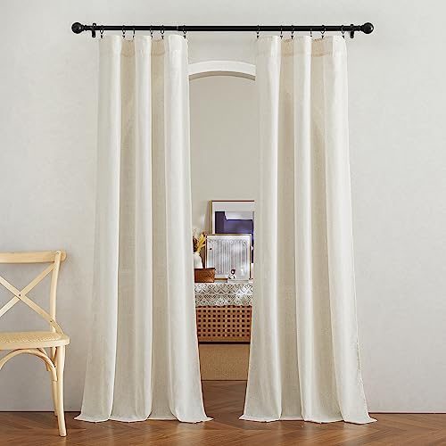 NICETOWN Natural Linen Curtains 80 inches Long 2 Panels Set, Rod Pocket & Back Tab Thick Doorway Curtains Privacy Assured with Light Filtering for Bed