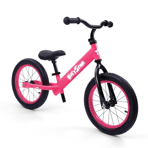 Image of bicystar 14 Inch Balance Bike for Kids 3-5, Air Rubber Tires, Pink