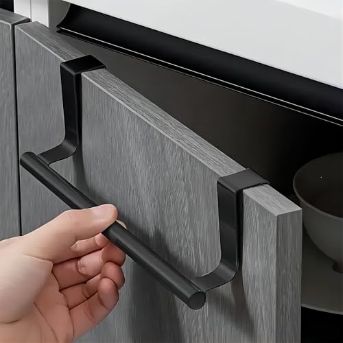 Stainless Steel Over Door Towel Rack Kitchen Over Cupboard Door Towel Holder 9.37x2.68in Matte Black
