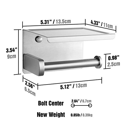 Polarduck Brushed Nickel Toilet Paper Holder, Self Adhesive Toilet Paper Roll Holder With Shelf, Wall Mount Without Drilling, Premium Stainless Steel #TOP6
