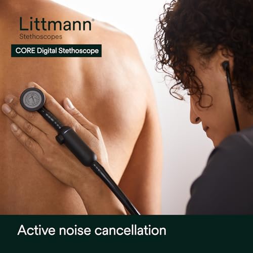 3M Littmann CORE Digital-Stethoskop, 8490, Bruststück, Schlauch, Schlauchanschluss und Ohrbügel in Schwarz, 69 cm, 1 Stück