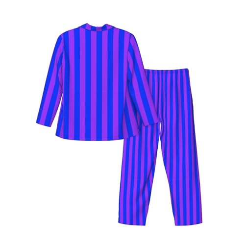 Blue And Purple Stripes Mens Pajamas Set Button Down Sleepwear Set Long Sleeve Loungewear With Pockets4